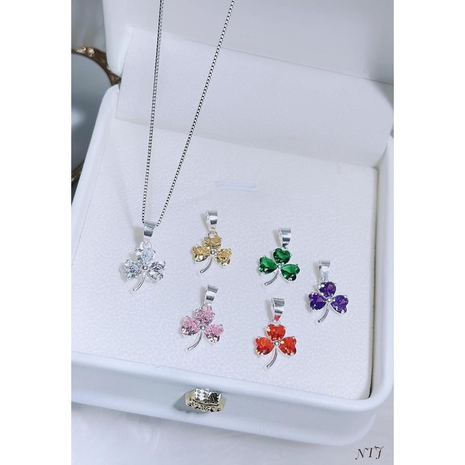 Dây chuyền nữ bạc thật mặt cỏ 3 lá đính đá nhiều màu may mắn - Kho sỉ bạc Nhất Linh