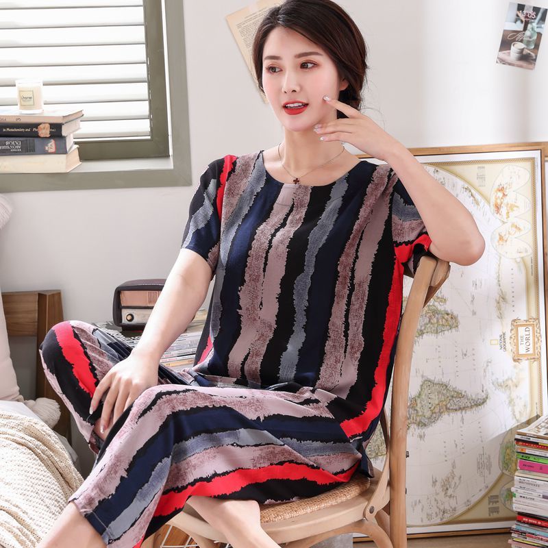 Bộ đồ ngủ tay ngắn chất liệu Cotton lụa Plus Size dành cho người lớn tuổi