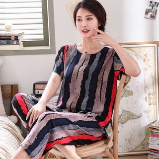 Bộ đồ ngủ cotton lụa ngắn tay cho người trung niên và cao tuổi XL nhân tạo dành phụ nữ dịch vụ tại nhà