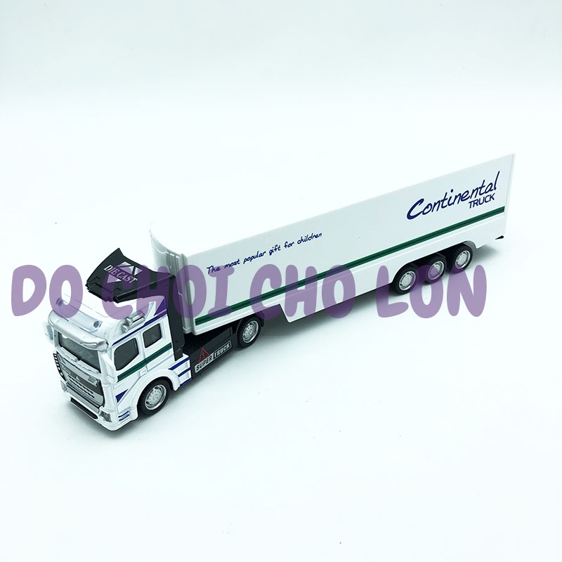 Hộp đồ chơi xe tải đầu kéo bằng sắt xe container chở hàng TRẮNG chạy trớn 2212-3