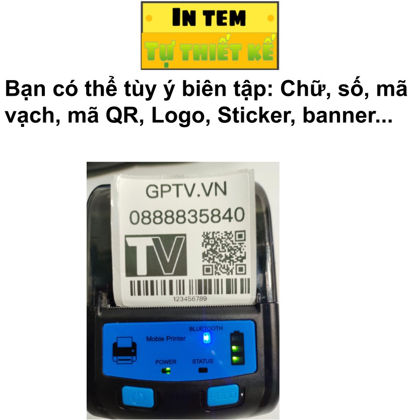 [58B2] Máy in decal vận đơn TMĐT Laz... Sen...GHN GHTK J&T tem mã vạch trà sữa giá  mini bluetooth không dây điện thoại