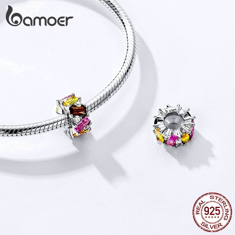 Hạt trang sức Bamoer bằng bạc 925 đính đá nhiều màu dùng làm trang sức vòng tay