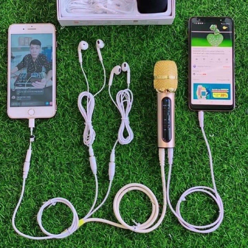 Mic C11 nâng cấp chế thêm dây livestream 2 dây chia tai nghe, tặng thêm 2 tai nghe để hát song ca- bảo hành 6 tháng