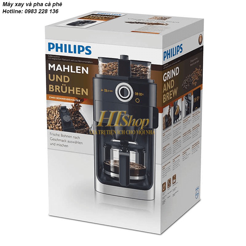 Máy pha cà phê Philips HD7762/Tự động xay và pha cà phê hạt/Máy có chức năng hẹn giờ và giữ ấm cho cà phê