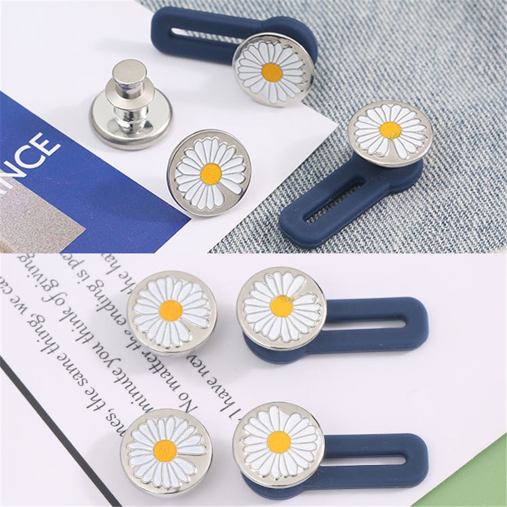 Bộ 10 nút thắt lưng bằng kim loại không đục lỗ hình hoa cúc nhỏ điều chỉnh được