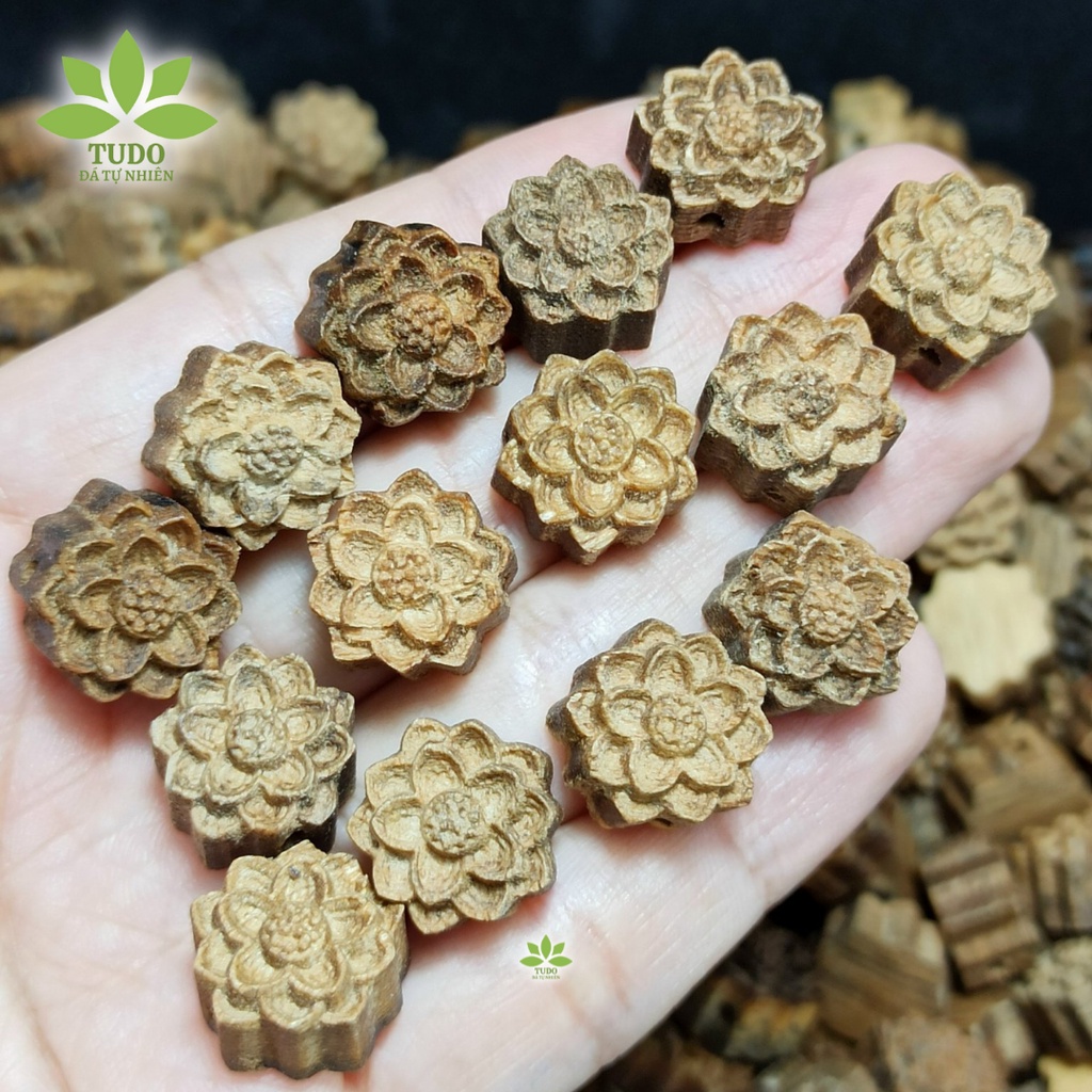 Charm TUDO hoa sen gỗ trầm tốc tự nhiên làm vòng tay DIY thiết kế size 12li hợp để mix vòng hạt size 6-10li