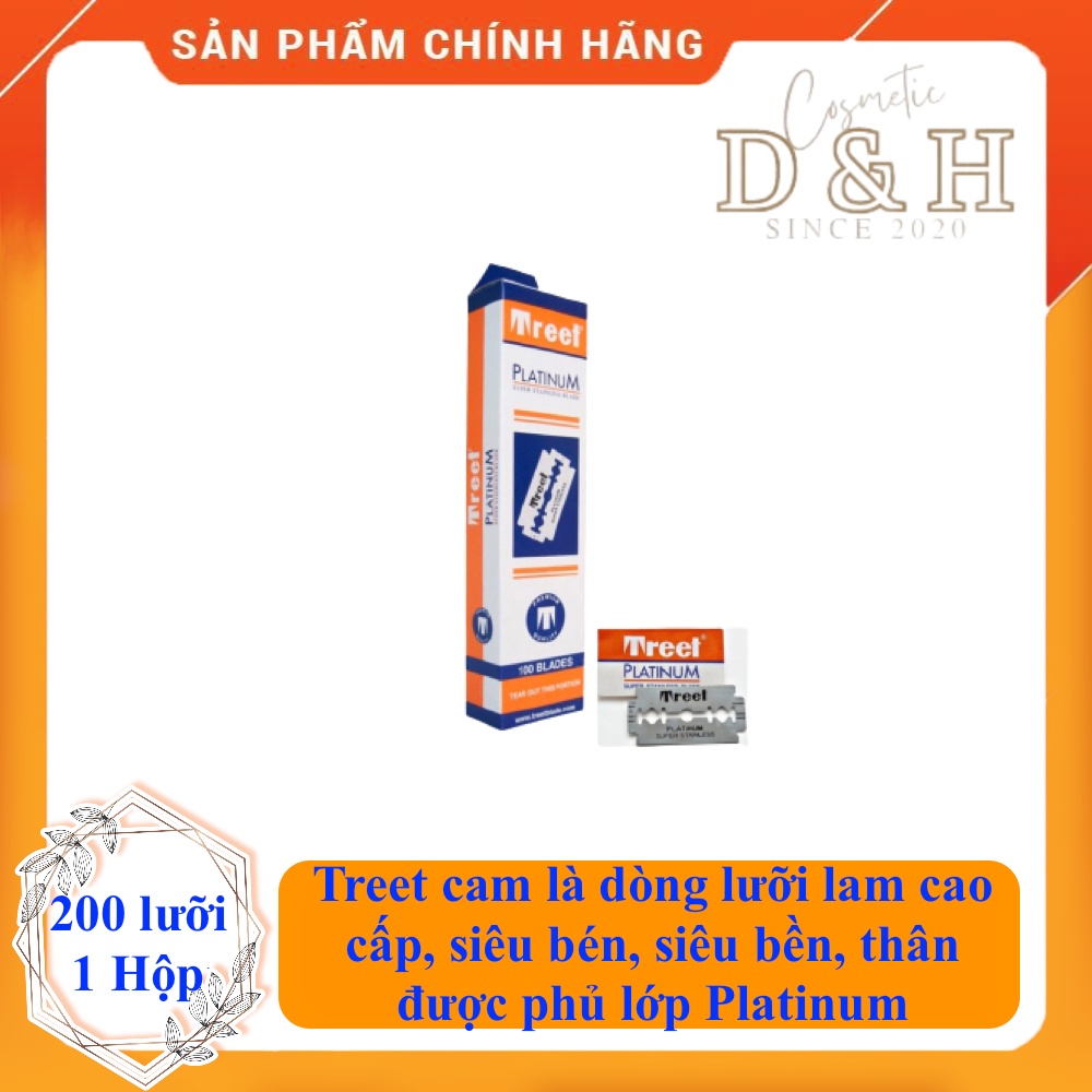 Lưỡi lam Treet cam cây lớn hộp 100/200 lưỡi cao cấp, siêu bén, siêu bền, thân được phủ lớp Platinum