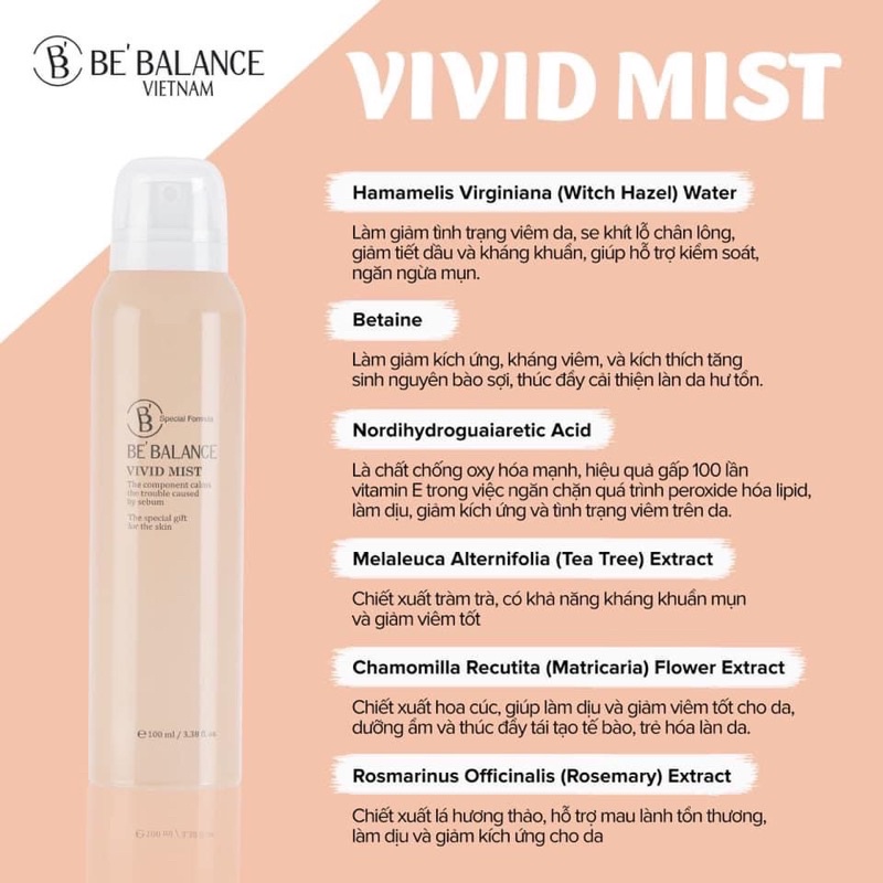 XỊT KHOÁNG TRÁNG GƯƠNG BE'BALANCE VIVID MIST