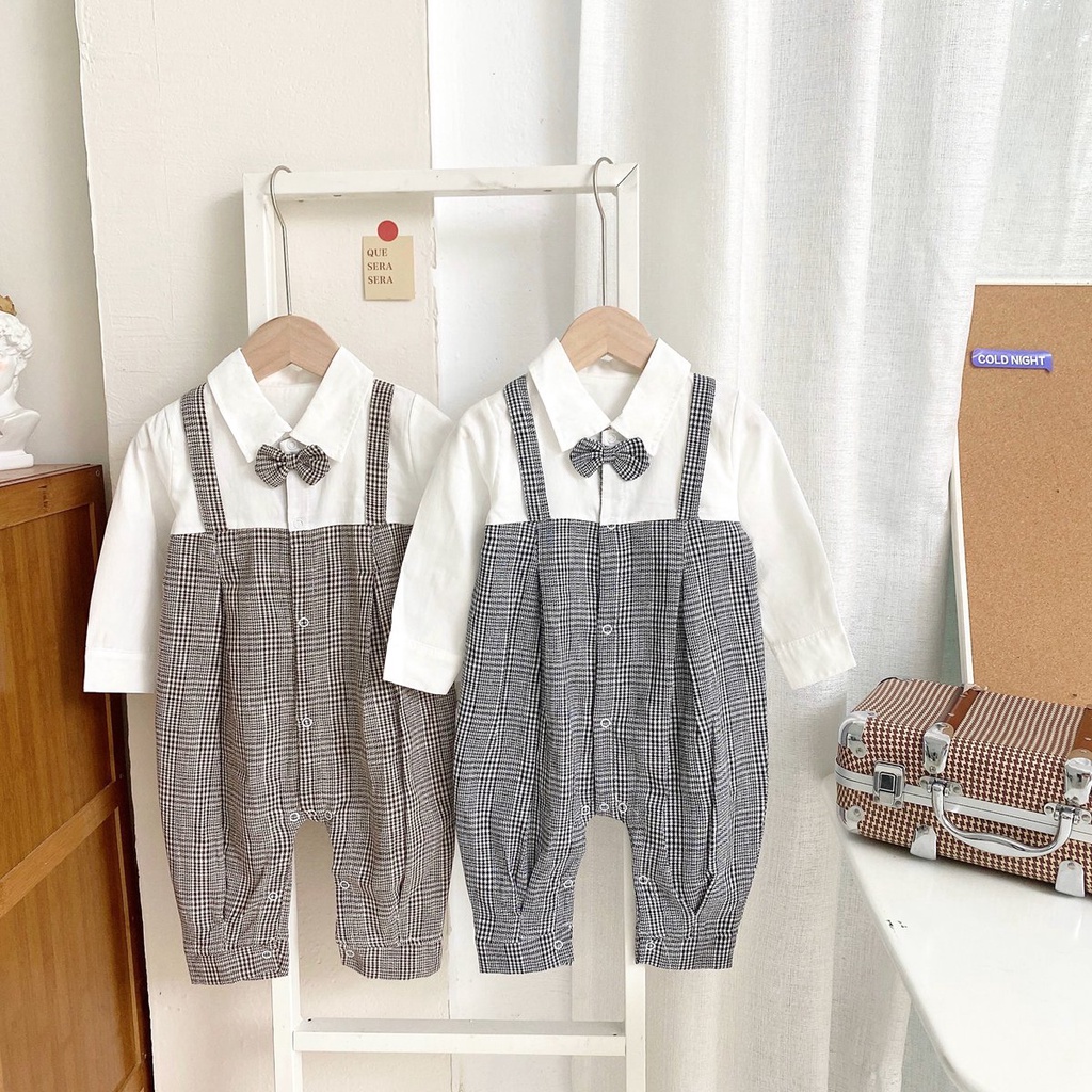 Áo liền quần Sanlutoz họa tiết caro tay dài thời trang cho bé trai