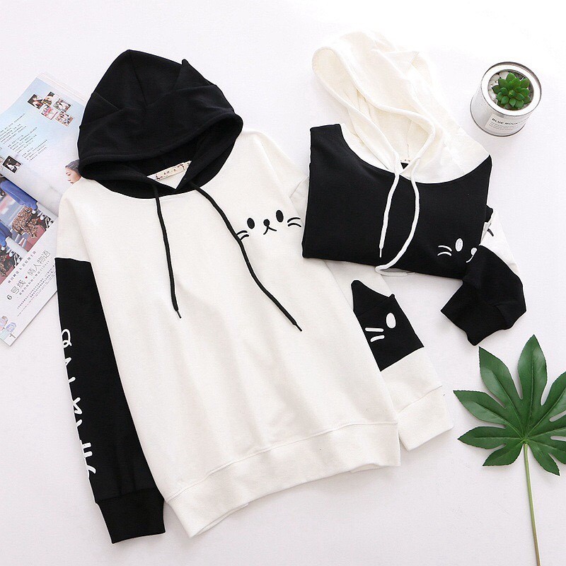 Áo khoác, áo hoodie unisex nam nữ nỉ ngoại Meow đen trắng siêu ngầu năng động thời trang học đường