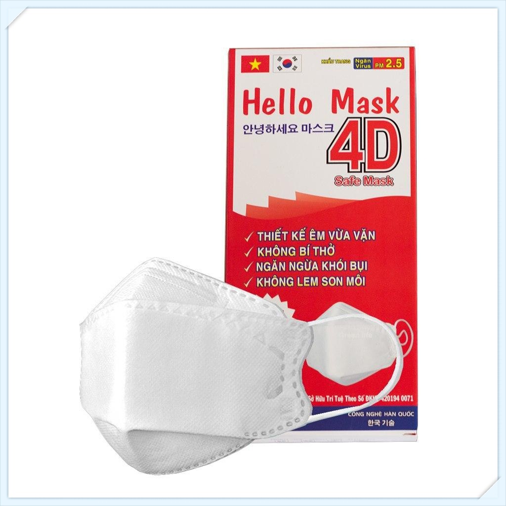 Khẩu trang 4D kháng khuẩn Hello Mask (10c/hộp)