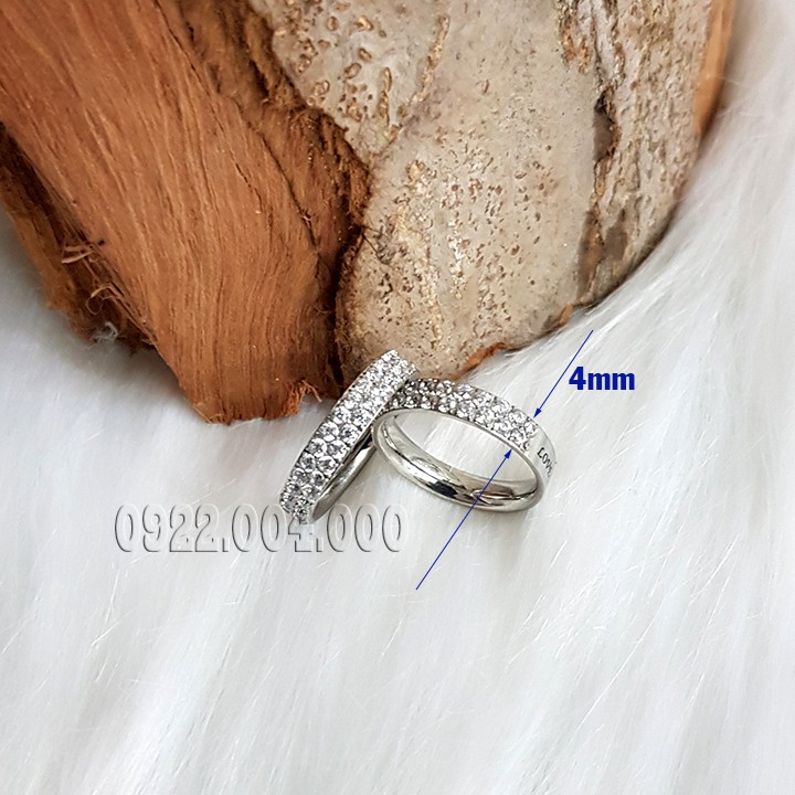 Nhẫn 2 hàng đá nữa vòng, nhẫn nữ, nhẫn nam NZ1713.