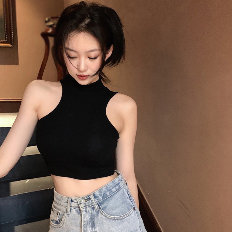 Áo sát nách dáng ôm hở rốn màu trơn thời trang nữ gợi cảm