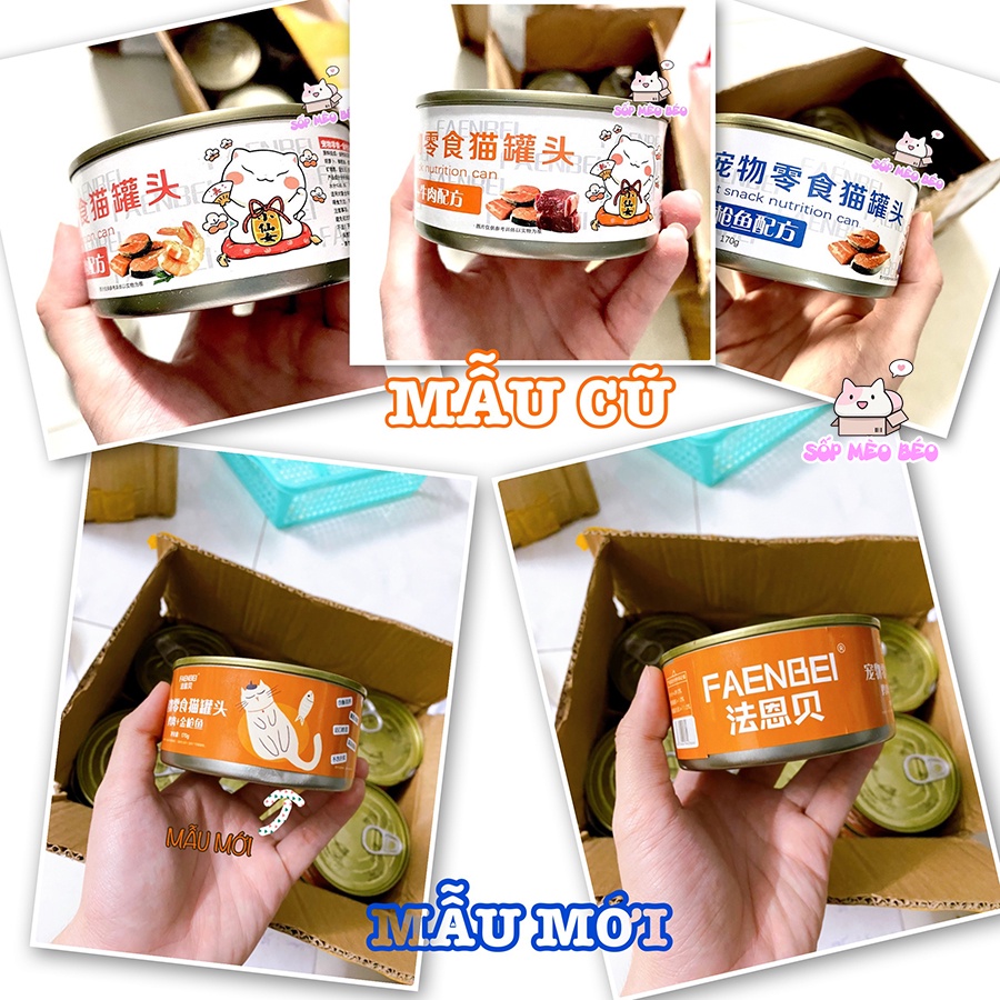 Lon pate FAENBEI 170gr Nguyên sớ cá to, bữa ăn chính thơm ngon dinh dưỡng cho Mèo