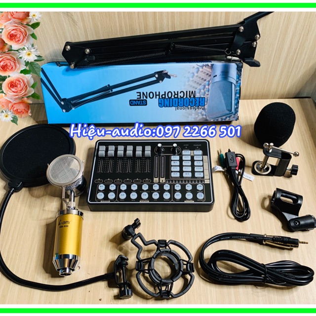 TRỌN BỘ SOUND CARD H9-MÍC AMI BM-990 THU ÂM HÁT LIVESTREM
