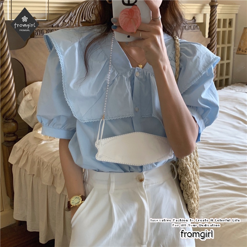 Áo Sơ Mi Mỏng Tay Ngắn Phồng Phong Cách Pháp Thiết Kế Mới Mùa Hè 2022 Dành Cho Nữ