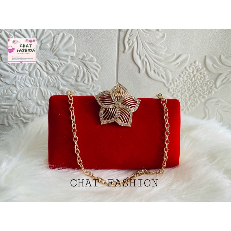 Bóp cầm tay clutch đi tiệc khóa phối hoa mai nữ tính