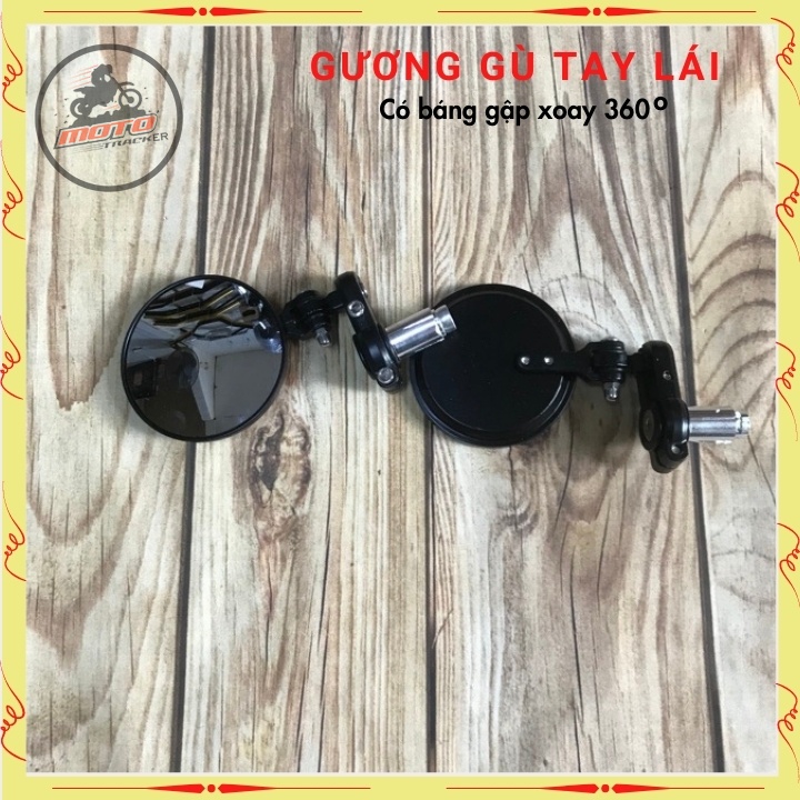 Gương gù tay lái, kính gù tròn cao cấp, có báng gập xoay 360, gương xe máy độ CAFE RACER