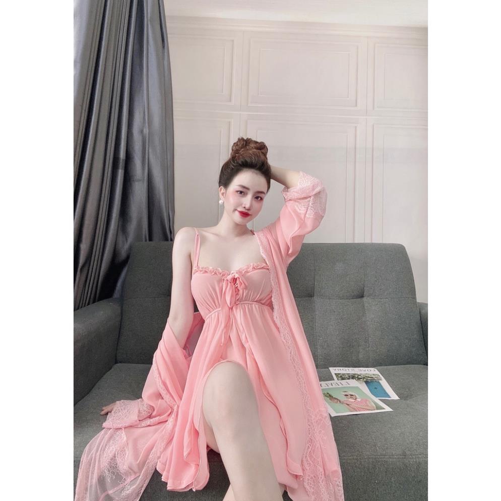 Váy Ngủ Tiểu Thư, Áo Choàng Ngủ Kèm Váy Chiffon  Cao Cấp <60kg .