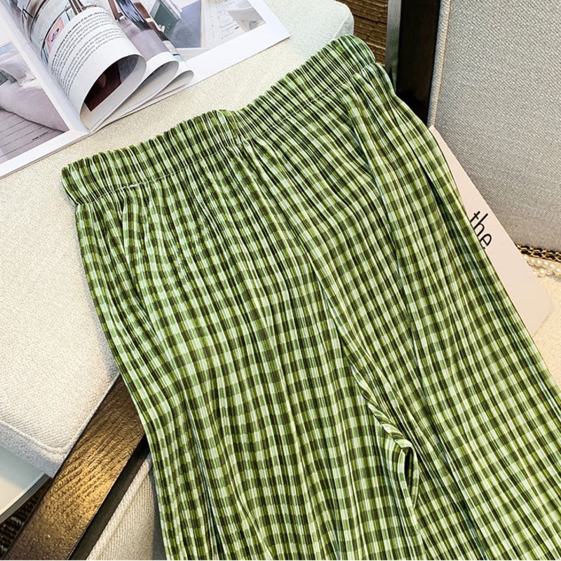 Quần Âu Kiểm Tra 188296 Quần Dài Ống Rộng Lưng Cao Phong Cách Retro Thời Trang