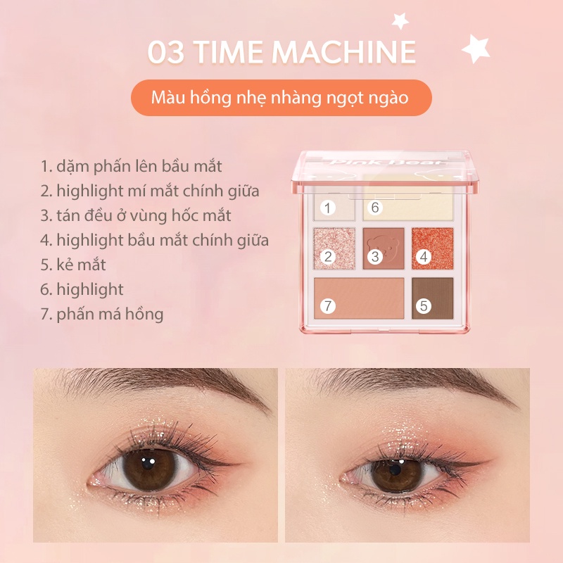 Bảng Phấn Mắt Pink Bear Little World 10g 7 Màu Lì Và Nhũ Làm Phấn Bắt Sáng | BigBuy360 - bigbuy360.vn
