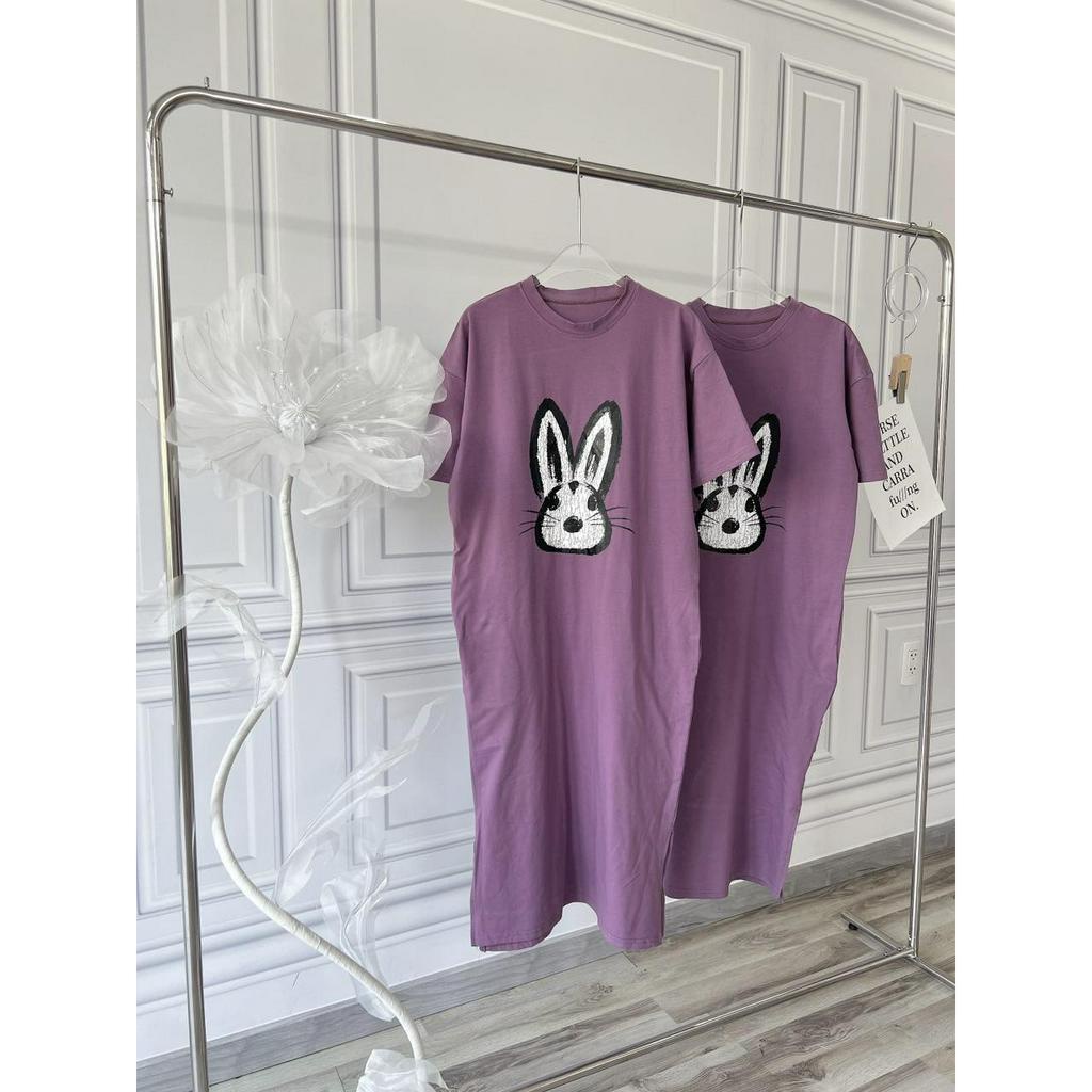 ĐẦM MAXI TÍM IN THỎ