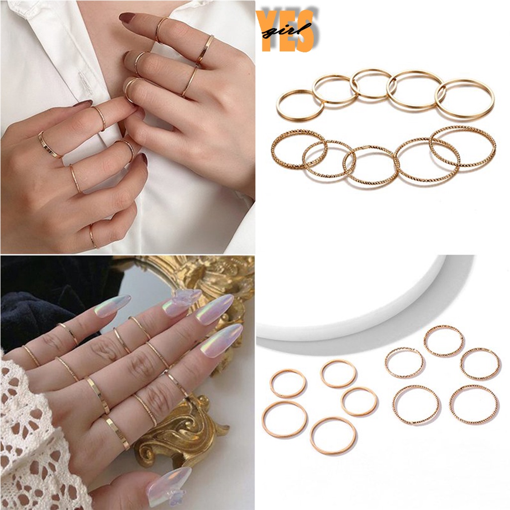 Set 10 nhẫn đeo khớp ngón tay phong cách đơn giản cá tính hợp thời trang - Bộ nhẫn đơn giản siêu xinh