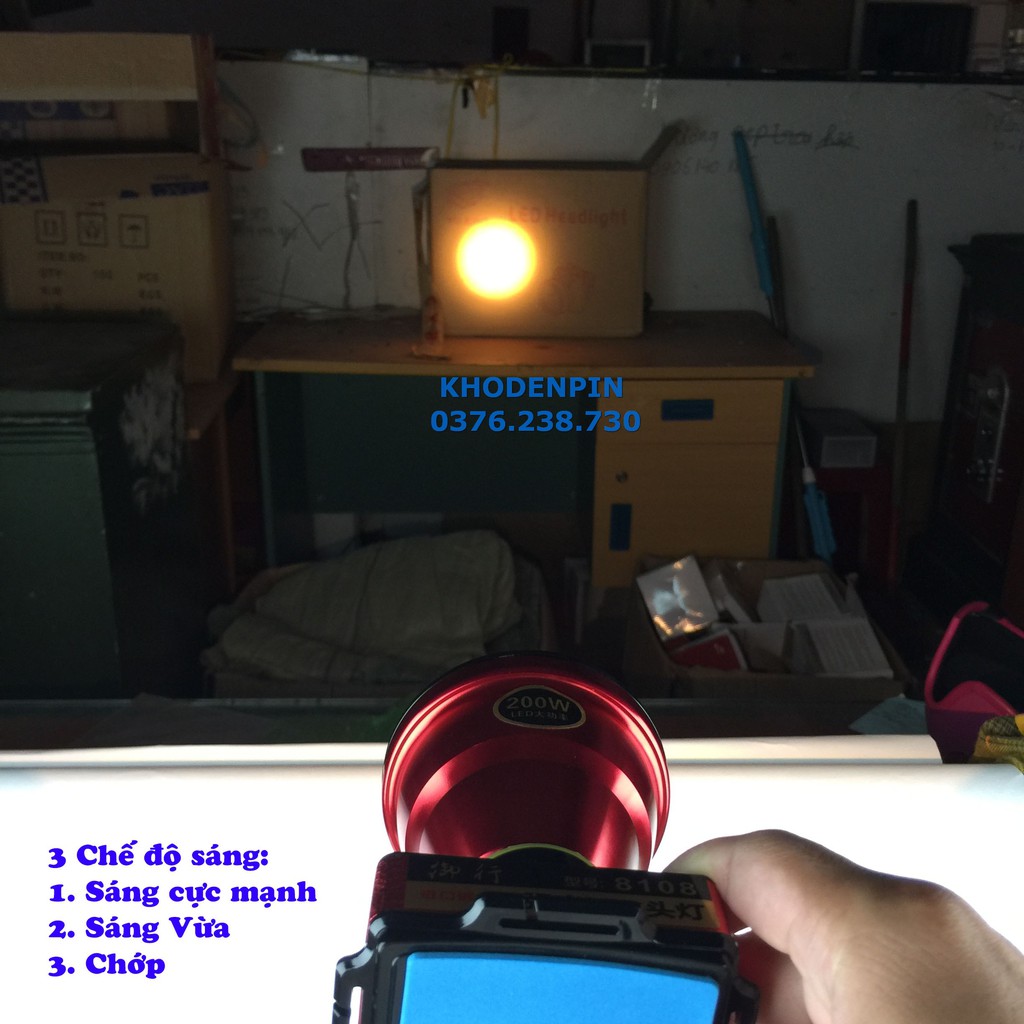 Đèn pin đội đầu YUXING 8108 LED 200w cao cấp chống nước  đèn led siêu sáng Ánh sáng vàng hoặc ánh sáng trắng