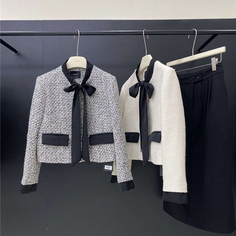 French bow design small fragrant style short jacket women's autumn 2022 new Korean version of the celebrity blouse
