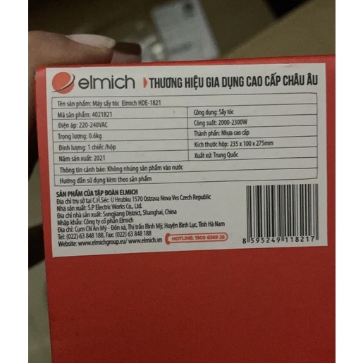 Máy sấy tóc Elmich HDE-1821