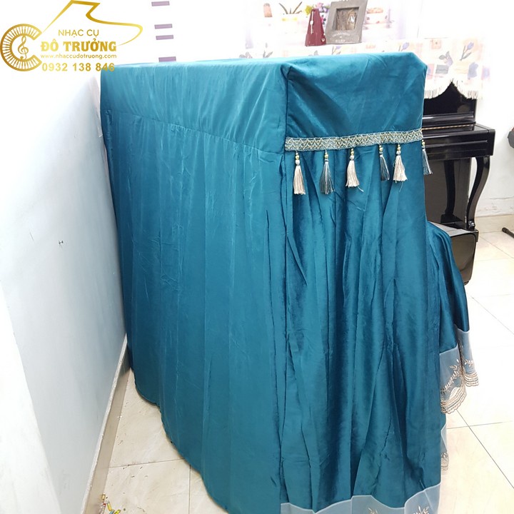 Bộ khăn phủ đàn Piano cơ màu xanh ngọc cao cấp