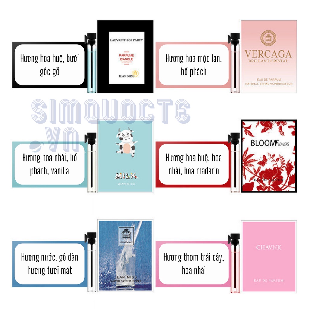 Nước hoa 2ml mini nhiều mùi hương unisex tươi trẻ cho nam nữ