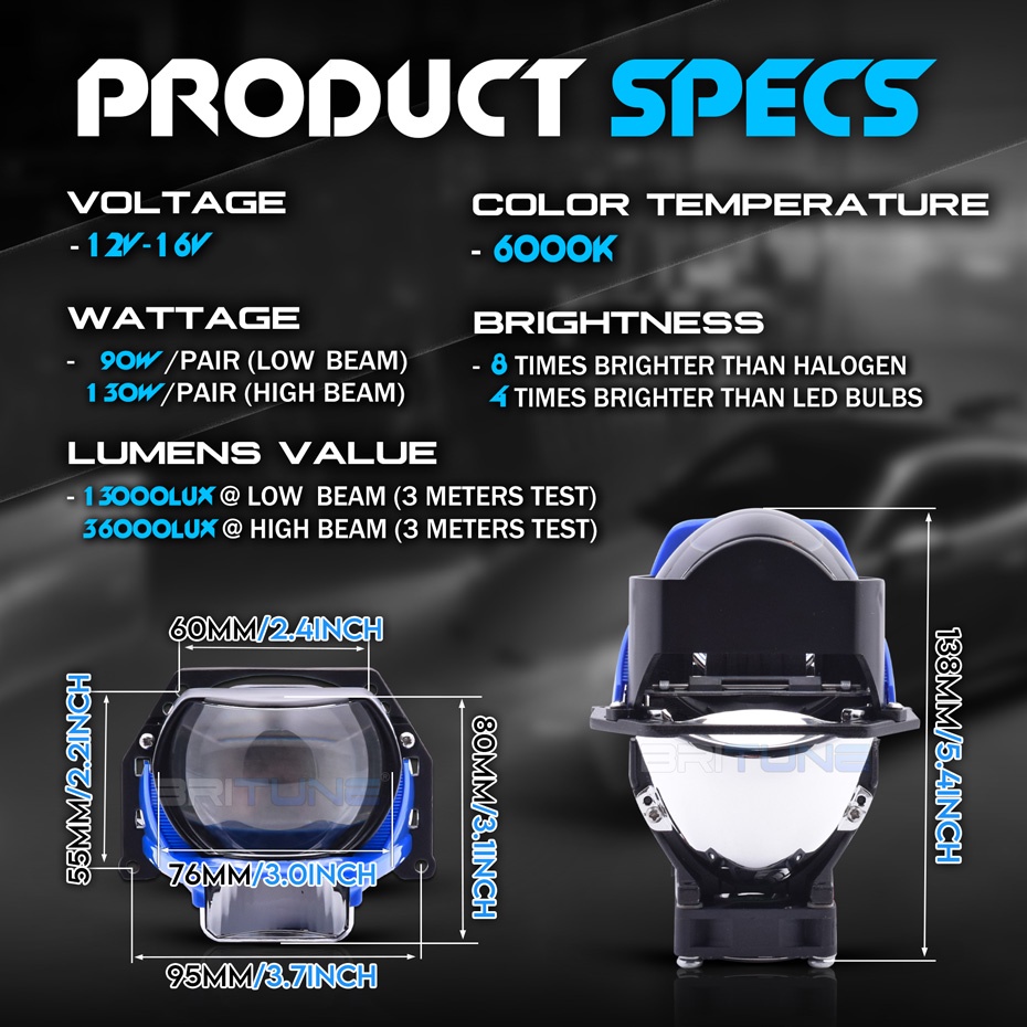 Đèn Pha LED 3.0 INCH 65W 36000 LUX Ánh Sáng Trắng Chuyên Dụng Cho Xe Hơi Hella Koito Q5 DIY