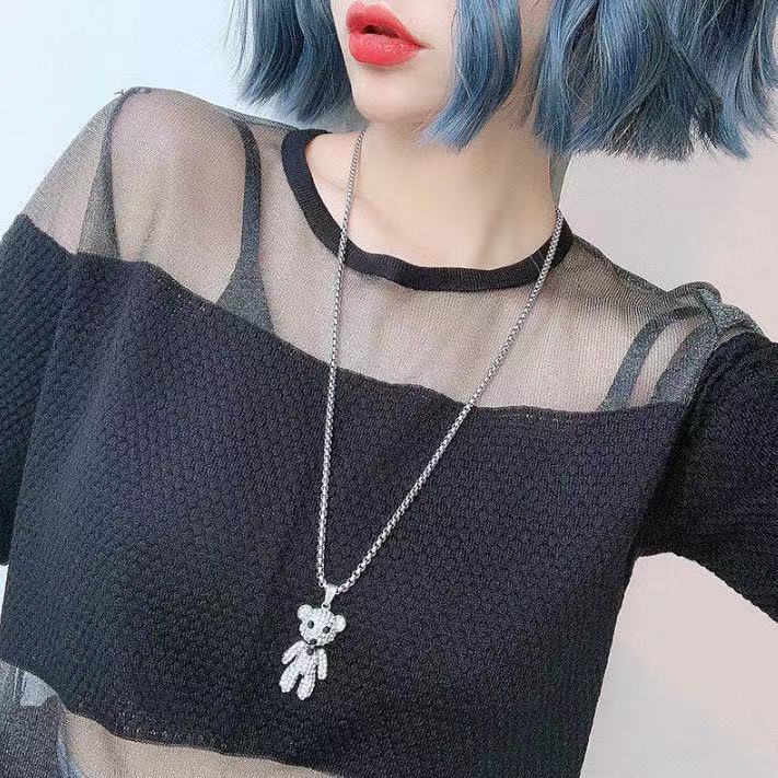 Dây chuyền mặt gấu đính đá lấp lánh trend trang sức nam nữ