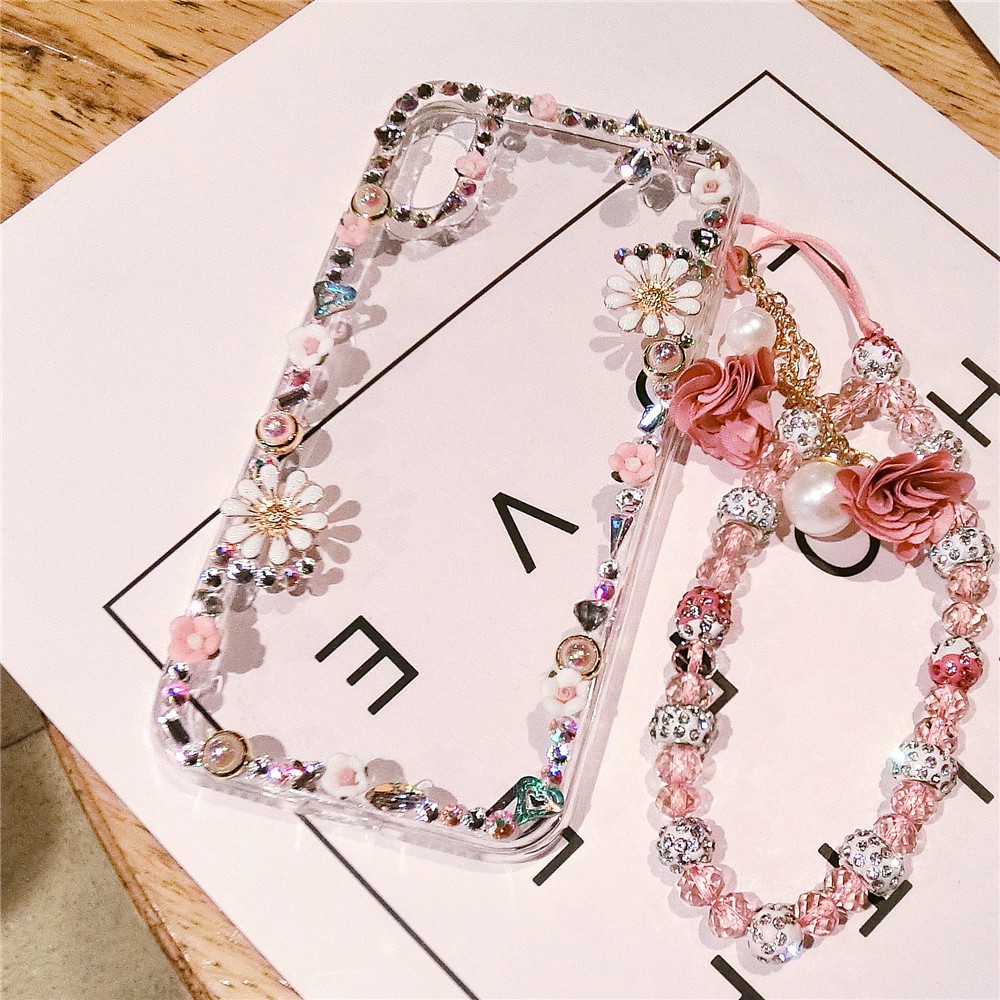Samsung S22 S21 S20 Ultra S10 S9 S8 Plus S10E Note 20 Ultra 10 Pro 9 8 M51 M31 Plus Chrysanthemum Diamond Inlaid Lanyard Case