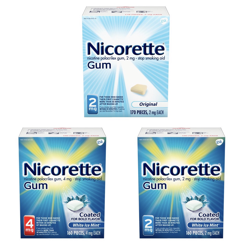 Kẹo cao su cai thuốc Nicorette Gum White Ice Mint 4mg và 2mg