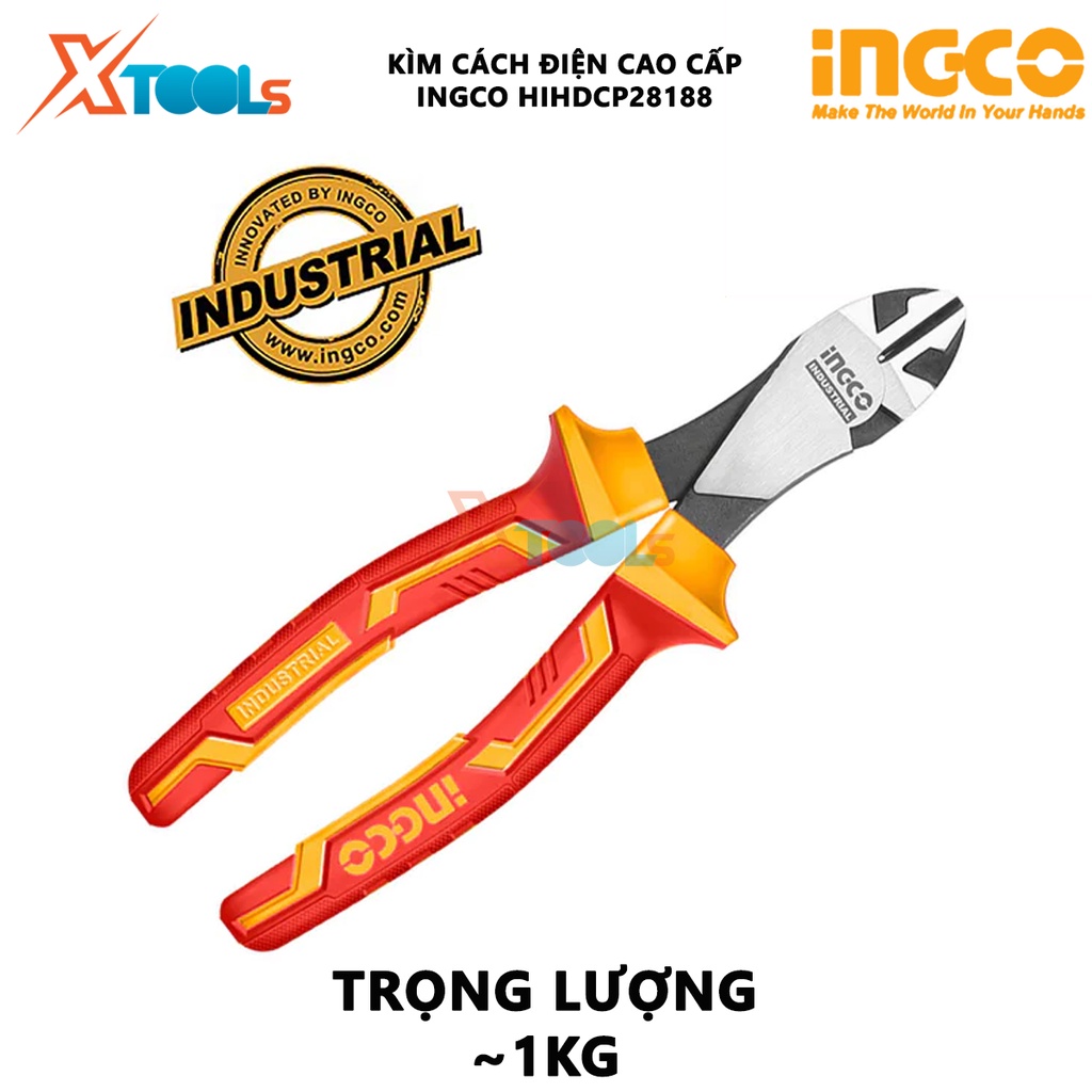 Kìm cắt cách điện cao cấp INGCO HIHDCP28188 | kềm cách điện Kích thước 7&quot;/180mm Tay cầm cách điện lên đến 1000V cắt, kẹp