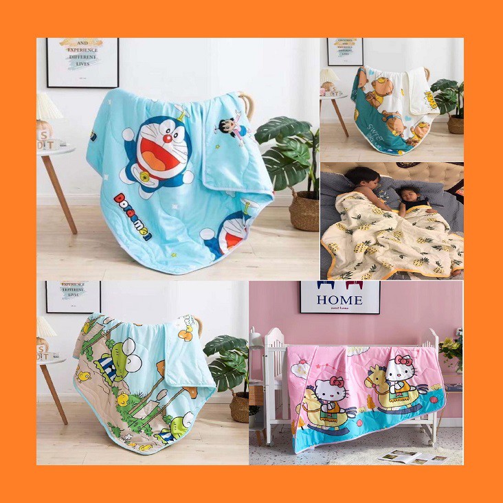 Mền hè thu 150cm cho bé mẫu giáo - chăn đũi trẻ em vải cotton 2 lớp có chần bông gòn
