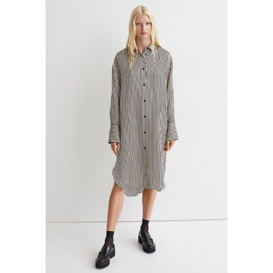 Đầm sơ mi dáng dài midi Zara auth VNXK đầm tay dài kẻ sọc striped shirt dress zr xuất khẩu dư xịn