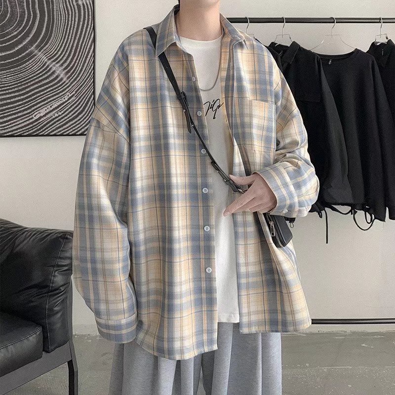 Áo Sơ Mi Caro Tay Dài Thời Trang Dành Cho Nam Áo Sơ Mi Kaki ÁO Sơ Mi Nam HàN QuốC Áo Sơ Mi Có TúI áo sơ mi nữ form rộng