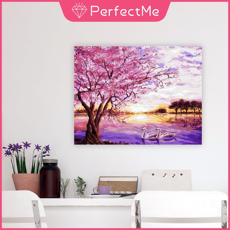 Bộ tranh sơn dầu 40x50cm tự làm họa tiết phong cảnh trang trí nhà + phụ kiện