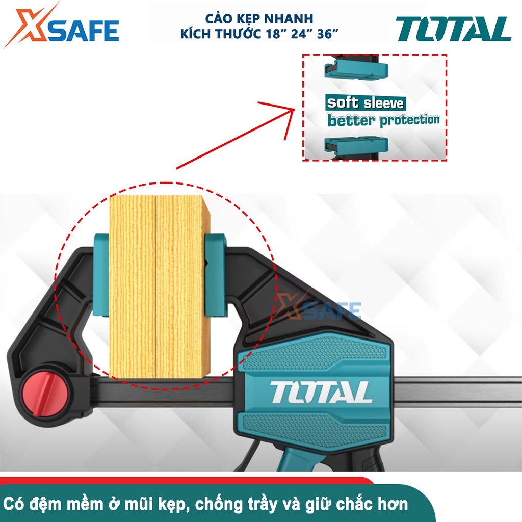 Thanh kẹp nhanh TOTAL kích thước 450-900mm, kẹp, cố định gỗ làm mộc, xây dựng, lực kẹp tối đa 135kgs - CHÍNH HÃNG