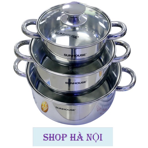Bộ 3 nồi inox 3 đáy bếp từ SUNHOUSE SH334 (Màu trắng)