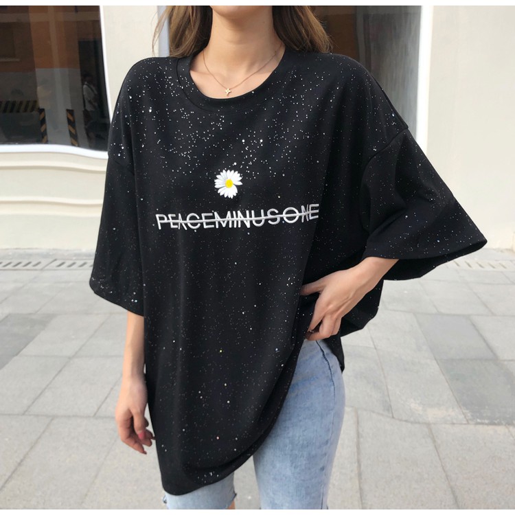 Áo Phông Dáng Rộng Nhũ Thêu Hoa Cúc 🦋FREESHIP🦋 Áo Thun Cộc Tay Unisex Nam+Nữ | BigBuy360 - bigbuy360.vn