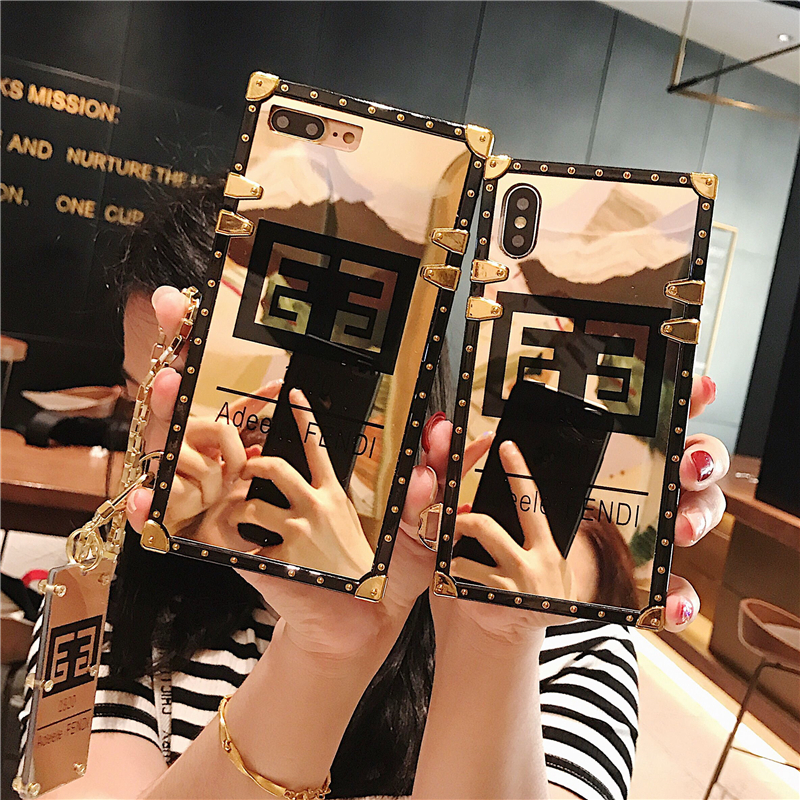 Luxury Brand Casing iPhone 6 6s 7 8 Plus X XS Max XR 11 / Pro Max SE 2020 Gold Square Plating Glossy Mirror Phone Case