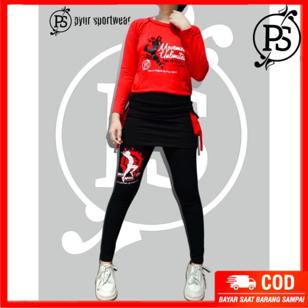 Set Áo Thun Dài Tay + Chân Váy Có Túi Màu Đen Phong Cách Thể Thao