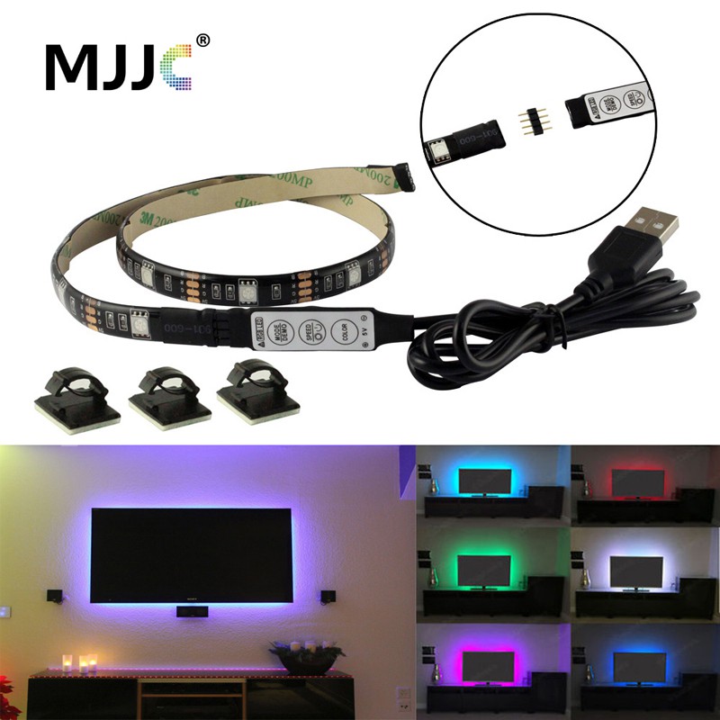 Dây Đèn Led 5v 50cm 1m Rgb Ánh Sáng Trắng Ấm Áp Có Cổng Usb Gắn Tv