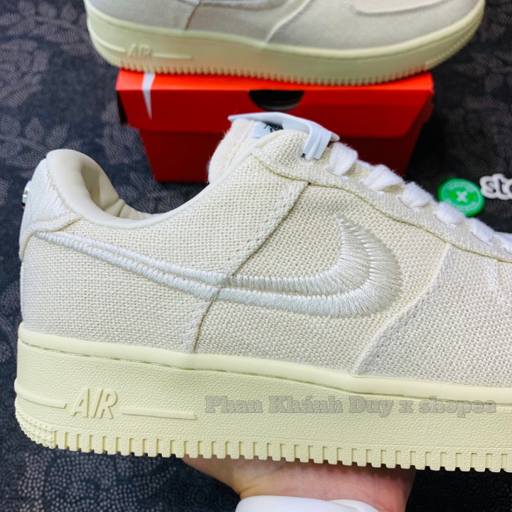 [Pkdsneaker25] Giày Nike Stussy x Nike Air Force 1 Low 'Fossil' CZ9084 da vải nam nữ