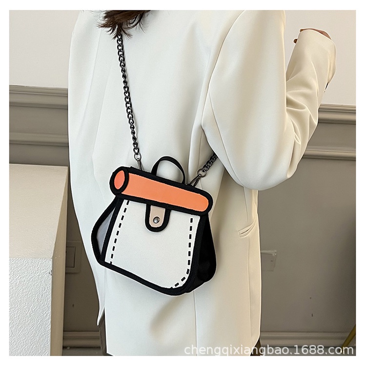 Túi Đeo Chéo Vải Canvas Họa Tiết Hoạt Hình Đáng Yêu