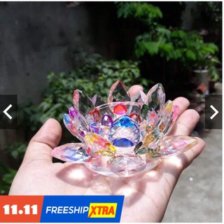 Chân nến hoa sen lưu ly trong suốt đổi màu đồ trang trí ban thờ thờ cúng